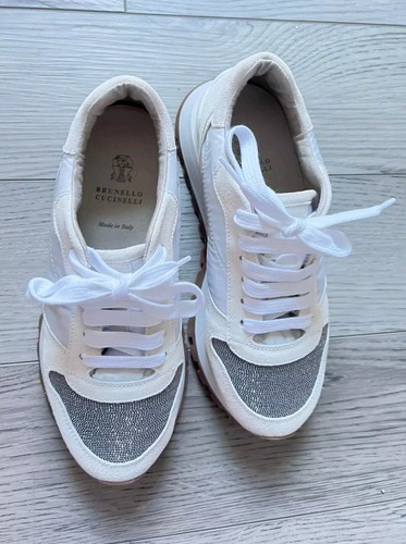 Brand New -Brunello Cucinelli Monilli White Nylon Leather Suede Sneakers.Size 36