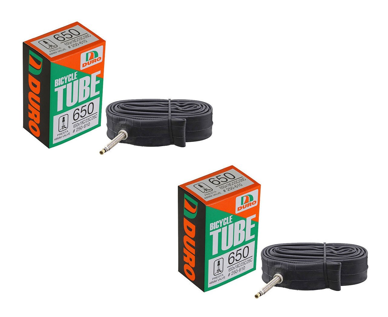 2 DURO BICYCLE 650 x 18c/23c/26c TUBE 48MM LONG STANDARD PRE