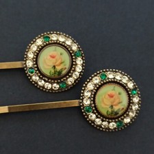 Michal Negrin Hairpin Pair 2 Romantic Rose With Swarovski Crystals Victorian New
