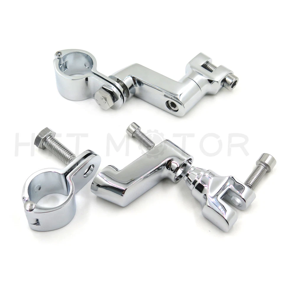 Chrome 1" Offset Bowleg Foot Peg Mounts Clamp For Harley Engine guards Longhorn - Image 3 of 4