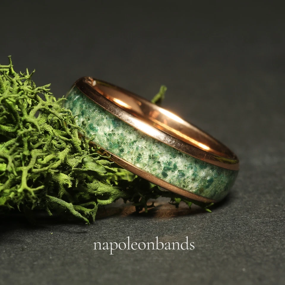 Green Moss Agate Ring Set – Couple Ring Wedding Bands, Gaia Collection - Image 3 of 4