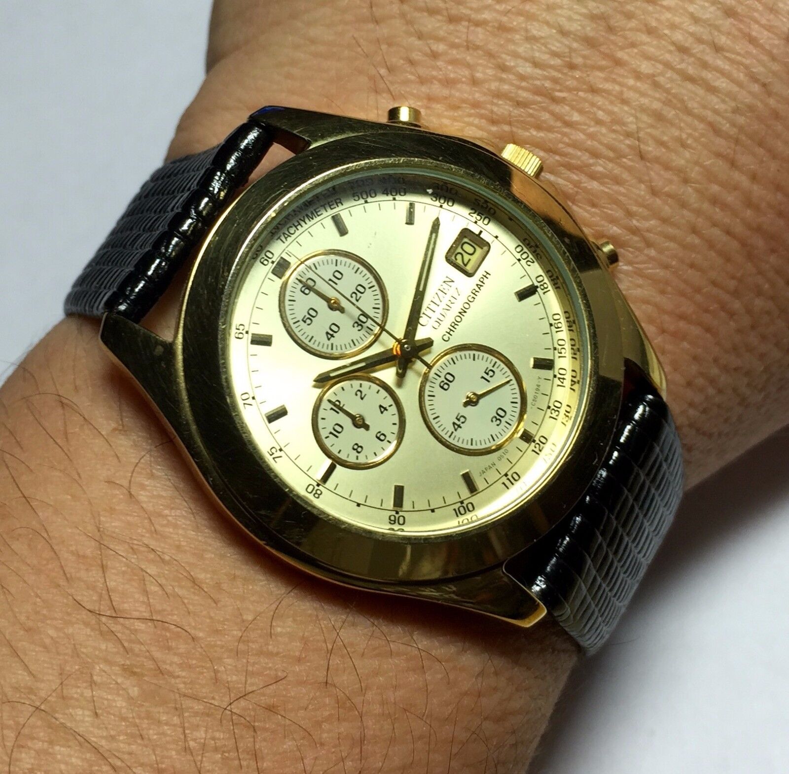 1990's Citizen Chronograph Quartz Leather Strap Watch