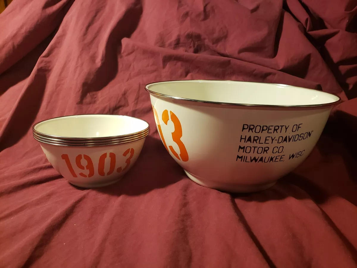 Harley-Davidson 1903 Bar & Shield Enamel Snack Bowl Set, Coated Steel Excellent
