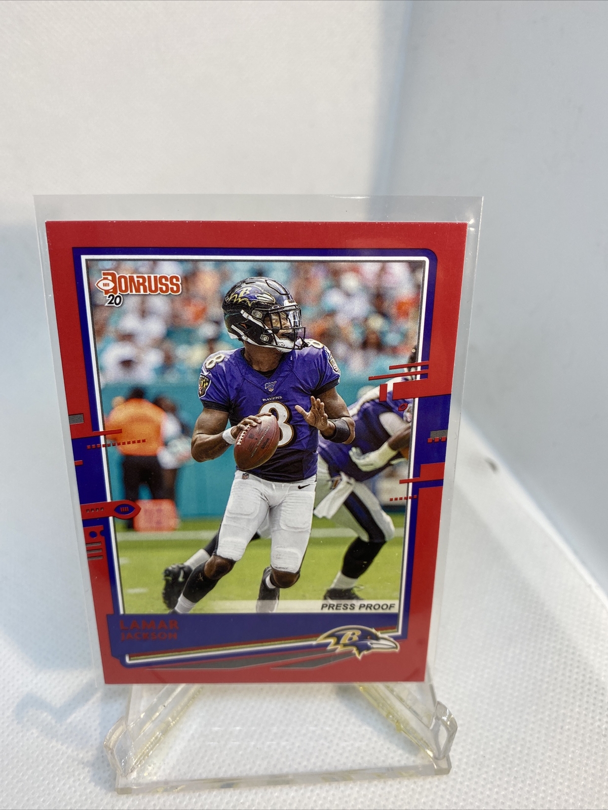 2020 Donruss Press Proof Red #33B Lamar Jackson Red D Logo