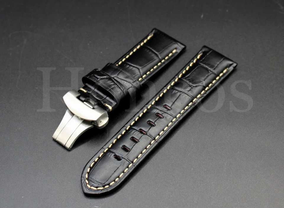 Correa de reloj de cocodrilo de cuero de 24 mm de despliegue apta para Panerai Luminor Foto 3 de 4