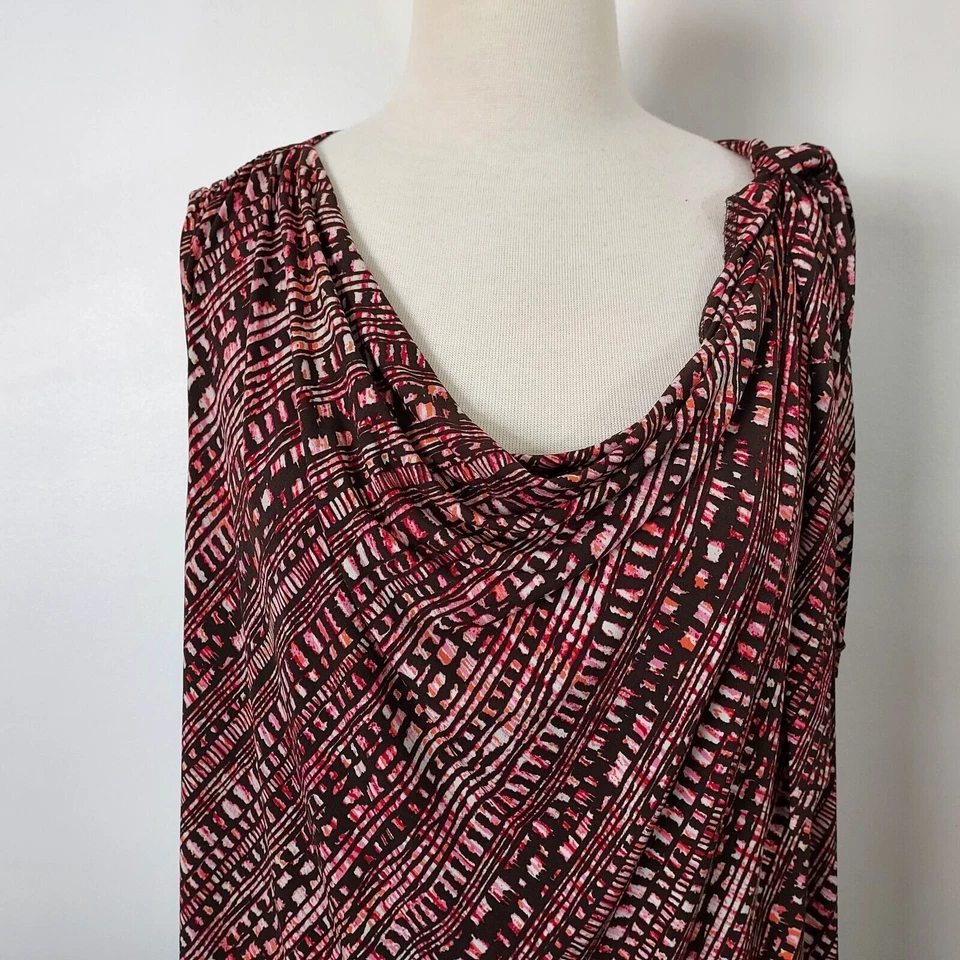 Camisa Merona Top Capucha Cuello Mujer Talla Grande 3X Sin Mangas Fluido Marrón Rosa Foto 3 de 4