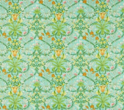 William Morris Gardinenstoff 'WOODLAND WEEDS' 2,4 Meter orange/türkis Leinen