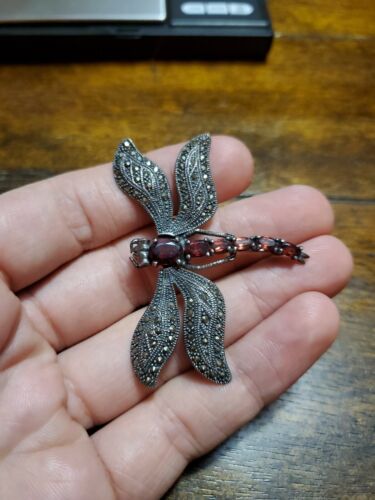 Multigem Brooch Sterling Silver Dragonfly Pin Sterling Silver Marcasite and Garnet Dragonfly Brooch Animal Jewelry Butterfly Jewelry
