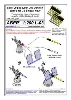 Aber	S 1:200 L-03	Jeu de 20 canons 20 mm L/70 Oerlikon Mk.10 pour navires de l'U - Photo 1/4
