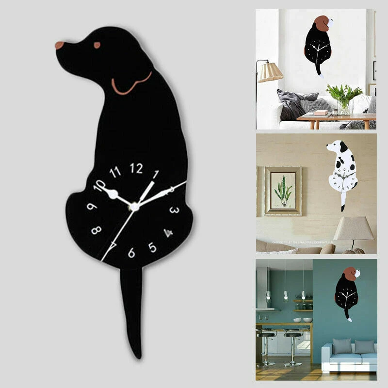 Silent Pendulum Clock Acrylic Swinging Tail Wall Clock Animal Dog Cat Shaped - Image 4 of 4