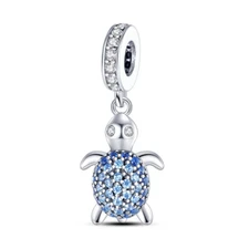 MULA Original Sea Turtle Charm Blue CZ Enamel For Bracelet 925 Sterling Silver