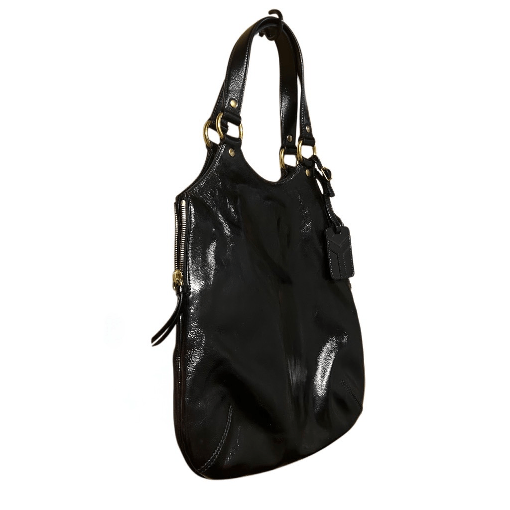 Borsa a mano Yves Saint Laurent Tribute in pelle verniciata nera tote borsetta YSL