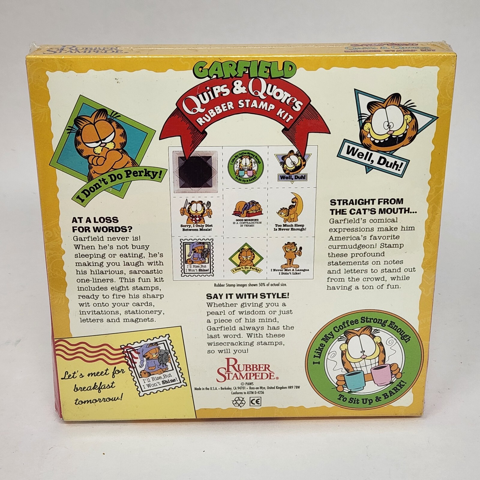 VINTAGE 1990's RUBBER STAMPEDE GARFIELD STAMP KIT W INK PAD NEW SEALED