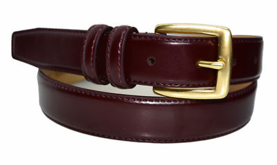 0211 TONEKA Double Keeper Leather Belt Cordovan Navy Tan w/Solid Brass Buckle