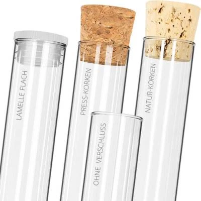 Tuuters Reagenzglas Flachbodenglas mit Korken, Verschluss od. Lamelle Stopfen
