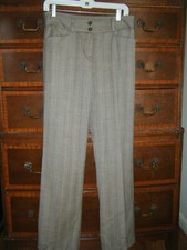 Vtg Harve Benard Brown Cream Herringbone Lined Low Waist Wide Leg Wool Pants 6