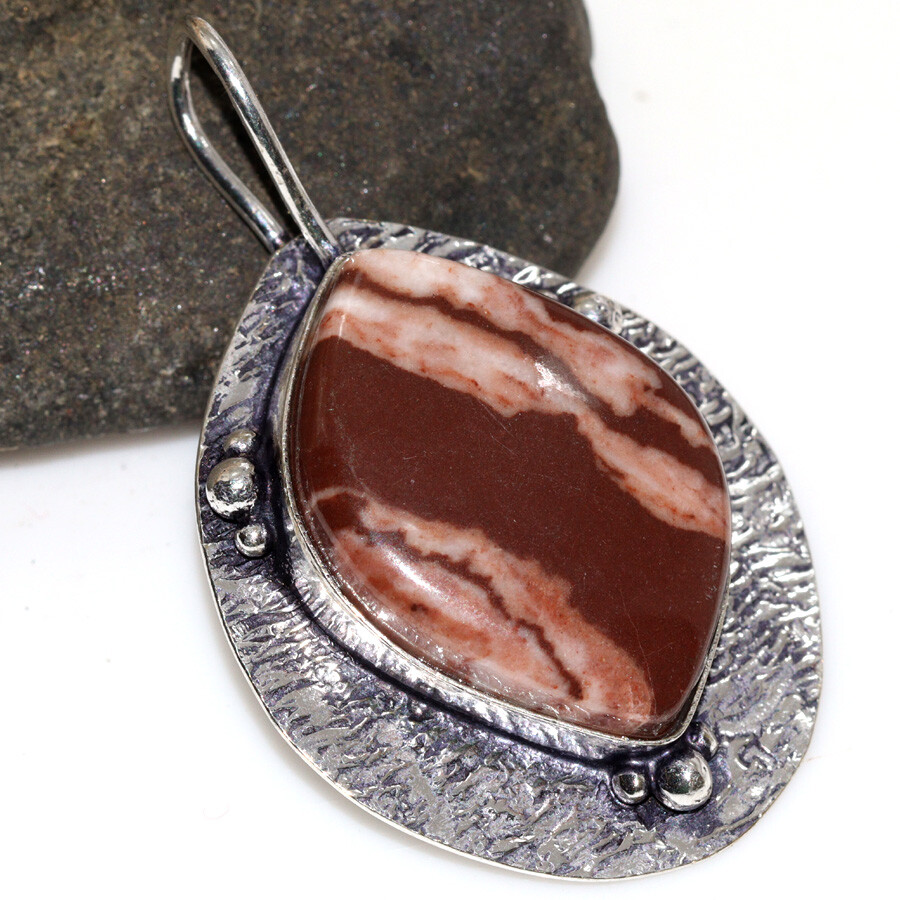 925 Silver Plated Coconut Jasper Ethnic Pendant Handmade Jewelry Size 2