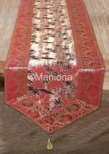 Wedding Dining Table Cover Aari Zari Table Runner Indian Floral Print Silk Cloth