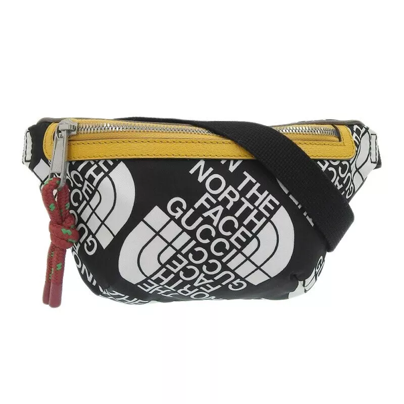 GUCCI X THE NORTH FACE Body Bag Taille Pochette Ceinture Sac Nylon Cuir Noir 650299