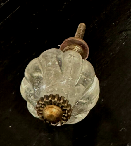 Vintage Clear Glass Drawer Pull Handle Faceted Cabinet Knob With Brass Base - Picture 16 of 19