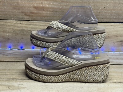 Volatile Woven Thong Platform Wedge Chunky Sandals Flip Flop Size 10 Tan