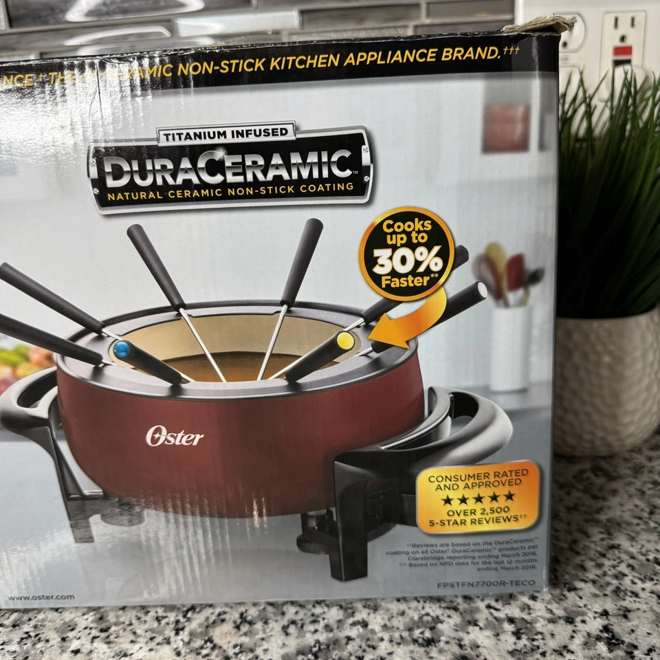 Oster Red Nuevo En Caja Enchufable DuraCeramic 3 Cuartos de Capacidad Olla de Fondue Eléctrica Foto 3 de 4