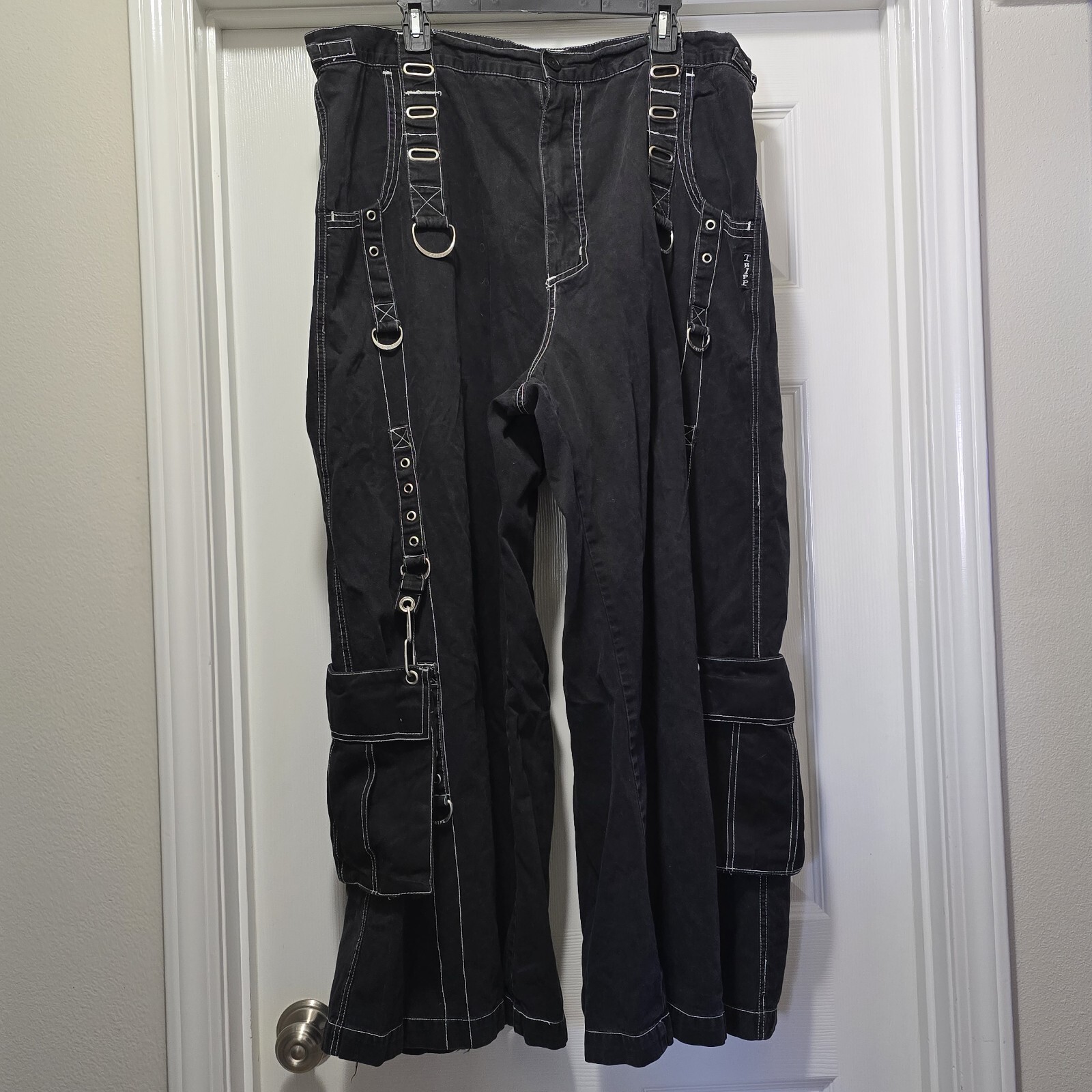Vintage 90s Tripp NYC Bondage Style Pants Chains Baggy Goth Skater Punk Men's 2X image 2
