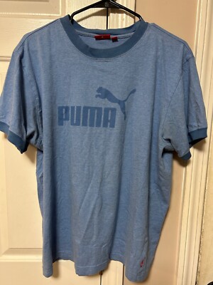 Puma Log Graphic Print Short Sleeve T-Shirt Blue Mens Medium