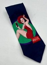 Coca-Cola 100 Silk Necktie Vintage Lady Tie Blue Coke Coca Cola