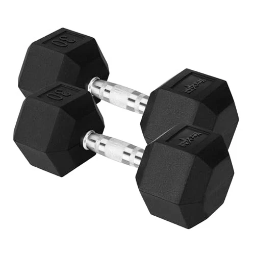 YES4ALL CHROME GRIP ENCASED HEX DUMBBELLS 30LBS PAIR - BLACK