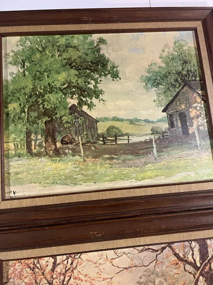 1959 Signed Robert Wood Paintings Home Decor Vintage Framed Seasonal Art - Image 3 of 4