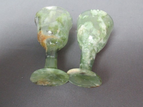2  Translucent Jade Stone Shot Glasses - Vintage - Chalice Shaped -  j5 rb/vh - Picture 7 of 8
