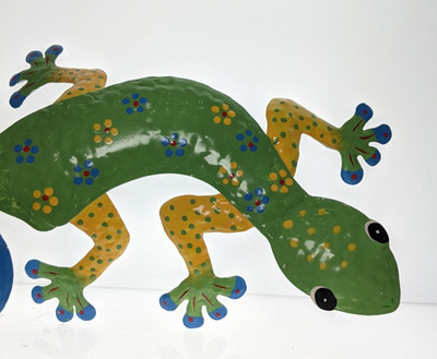 Global Crafts Painted Metal Gecko Wall Art Haitian Recycled Metal Lizard Decor