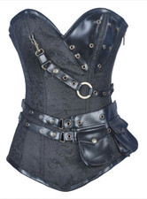 Steampunk Black Brocade Overbust Corset Cosplay 32 Waist Medieval Victorian M/L