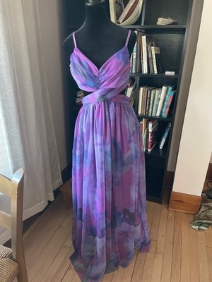 Handmade Fairycore Layered Maxi Dress Purple Pink Open Back Formal Festival S