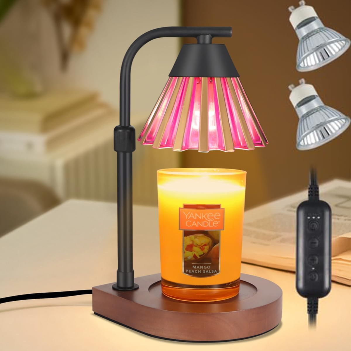 Farmhouse Candle Warmer Lamp with Timer Dimmer in Gold and Purple 10W  -image