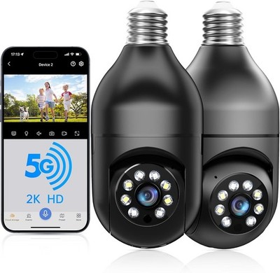 WESECUU Light Bulb Security Camera 2.4GHz WiFi 2K Security Cameras Wireless O...