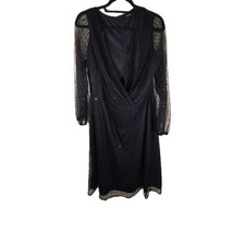 ​Roman Black Sequin Mesh Wrap Midi Dress UK Size 18 Sparkle Party