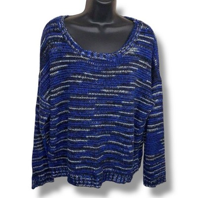 Small Tobi Blue Black White Knit Long Sleeve Sweater Scoop Neckline Pullover