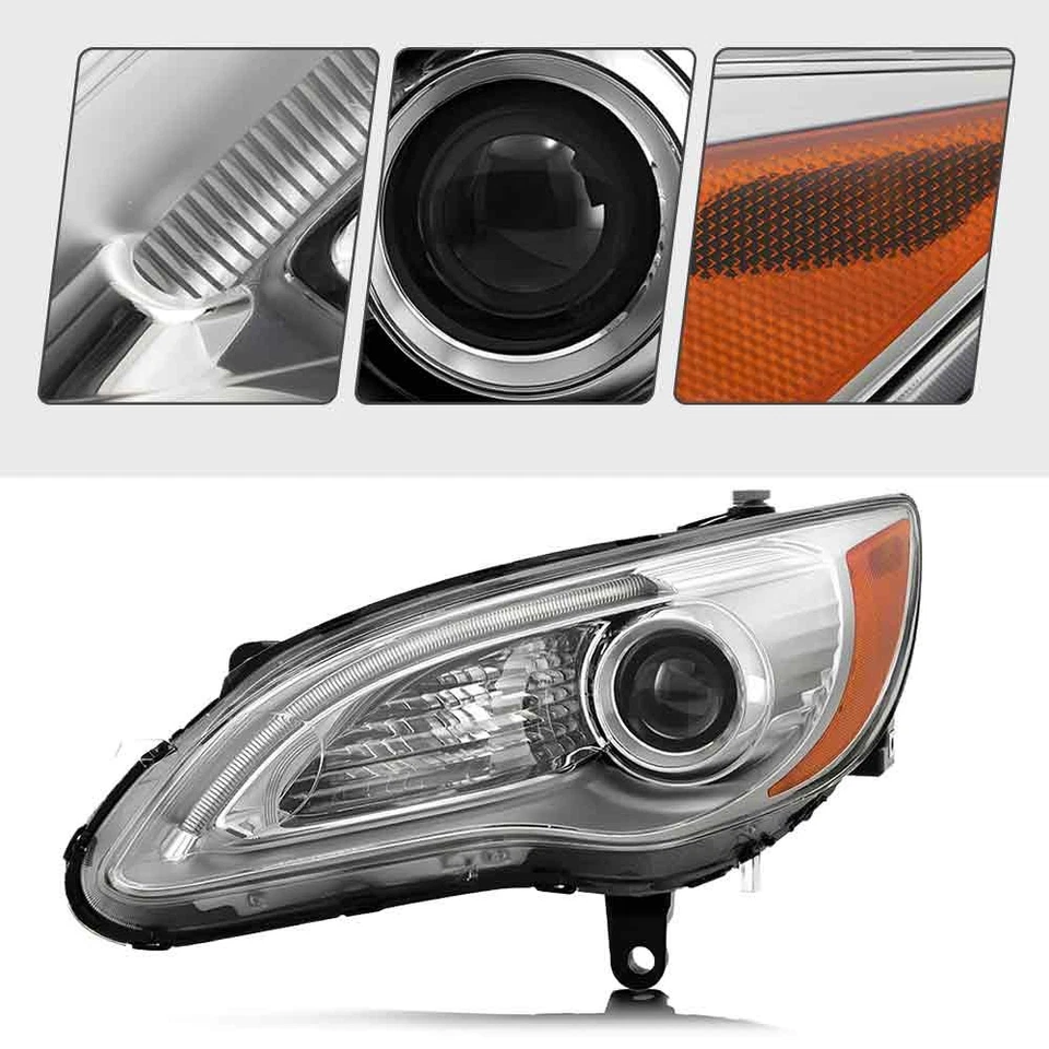 Headlight For 2011-2014 Chrysler 200 w/LED DRL Chrome Bezel Projector Driver Foto 4 de 4