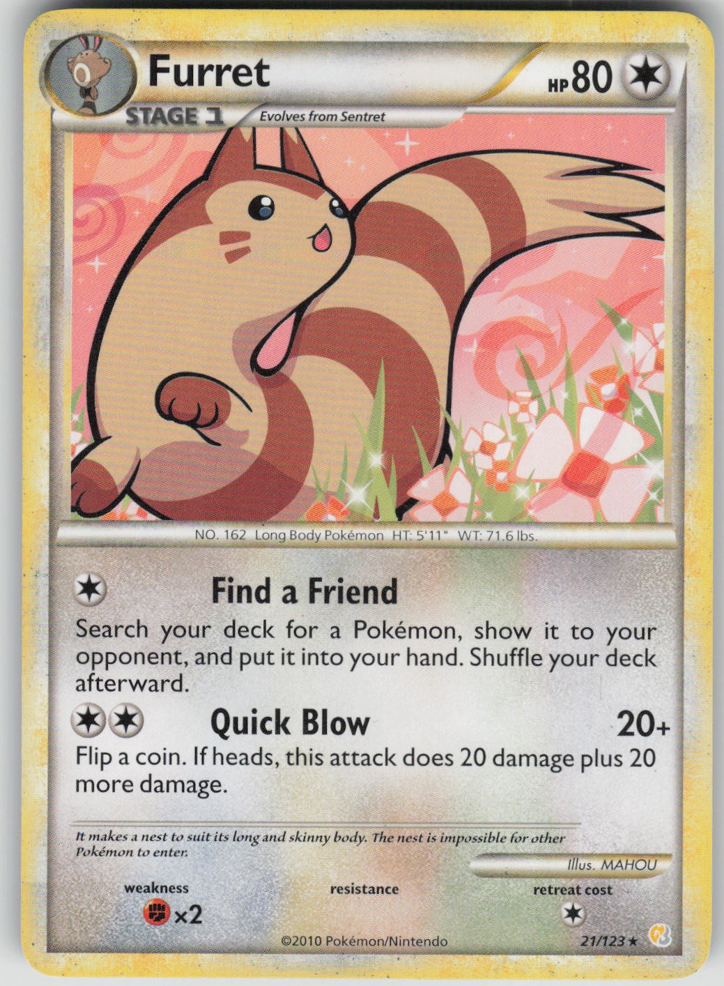 Pokemon TCG Furret Rare HeartGold SoulSilver 21/123