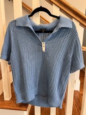 Talbots Light Blue Pointelle Stitch Open Knit...