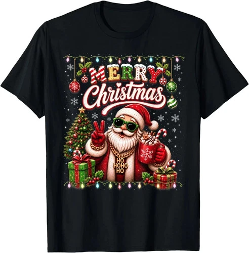 Funny Merry Christmas Cotton Black Men Women T Shirt, size S-5XL - product listing photo
