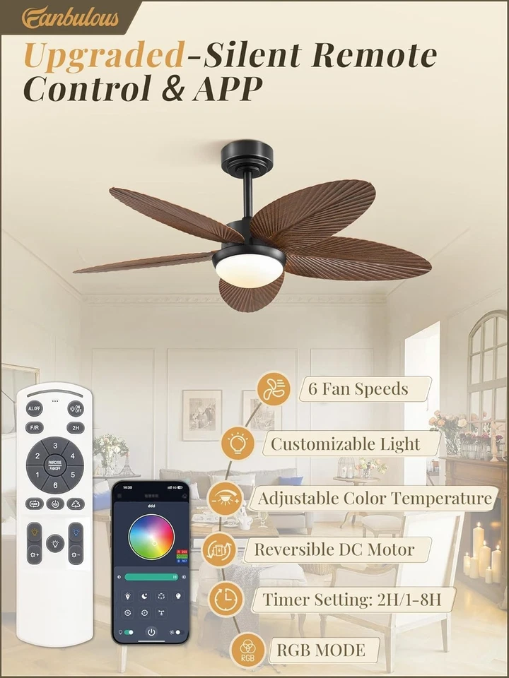 Ventilador de techo Fanbulous RGB 6 velocidades 42 pulgadas | Marrón F-JS42BN-1D01 Foto 3 de 4