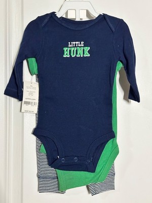 Carter s Baby Boy 3pc Layette Set 3 Months NWT Little Hunk Navy Green Striped