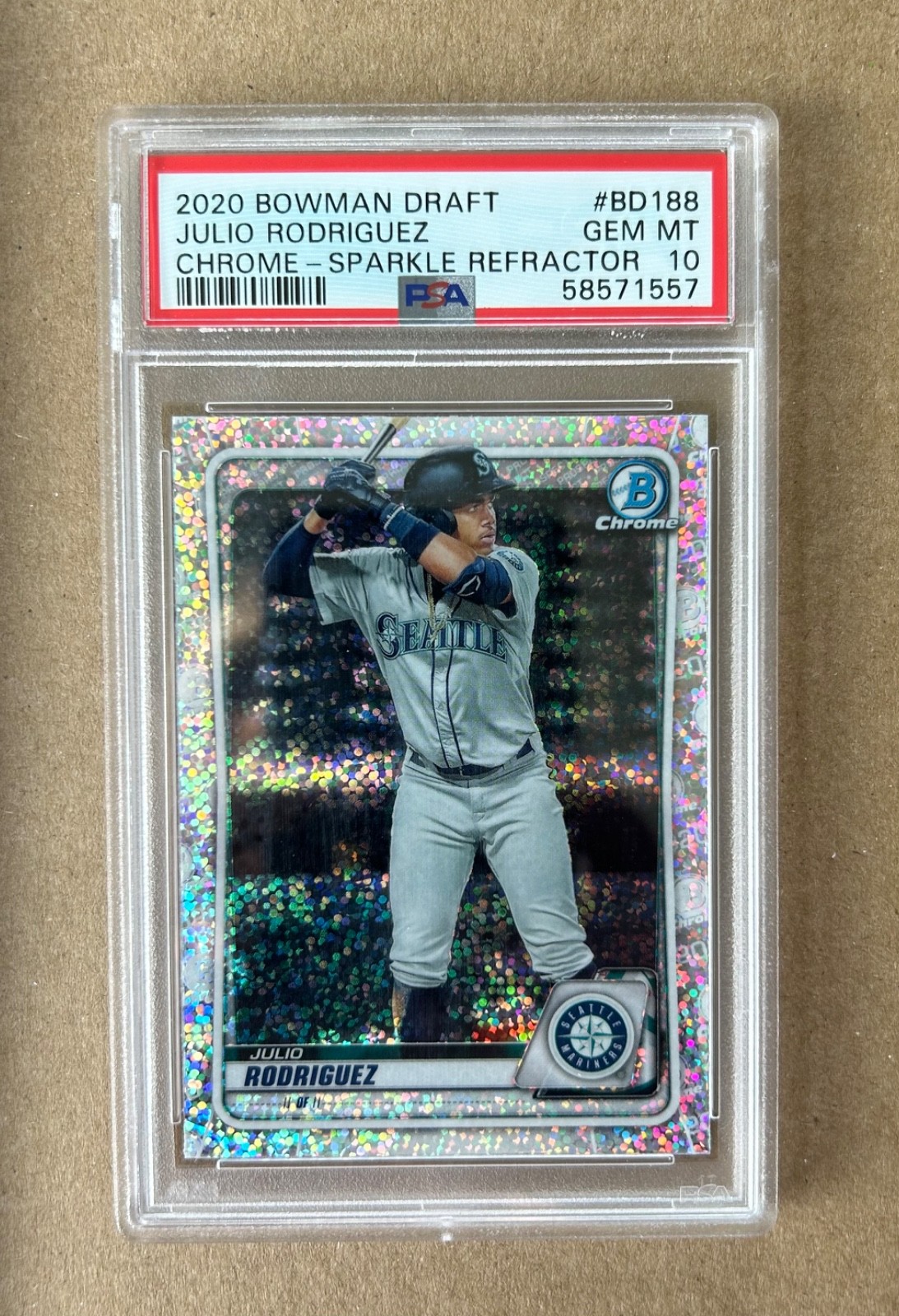 2020 Bowman Draft Chrome Julio Rodriguez Sparkle Refractor #BD-188 PSA 10 POP 32 view 1