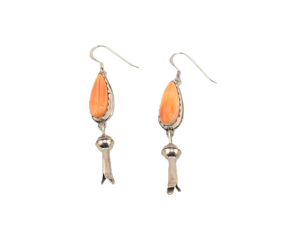 Pendientes colgantes nativos americanos espinosos ostra calabaza flor joyería hecha a mano Foto 2 de 4