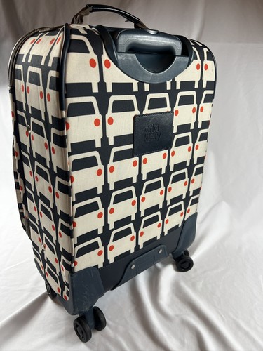 Orla Kiely 21” Roller Spinner Suitcase Car Print Navy Blue Multiple Compartments