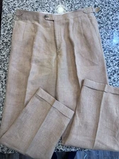 Paul Frederick  Linen Pleated Pants Mens 38W Dusty Tan Lightweight Casual BLN