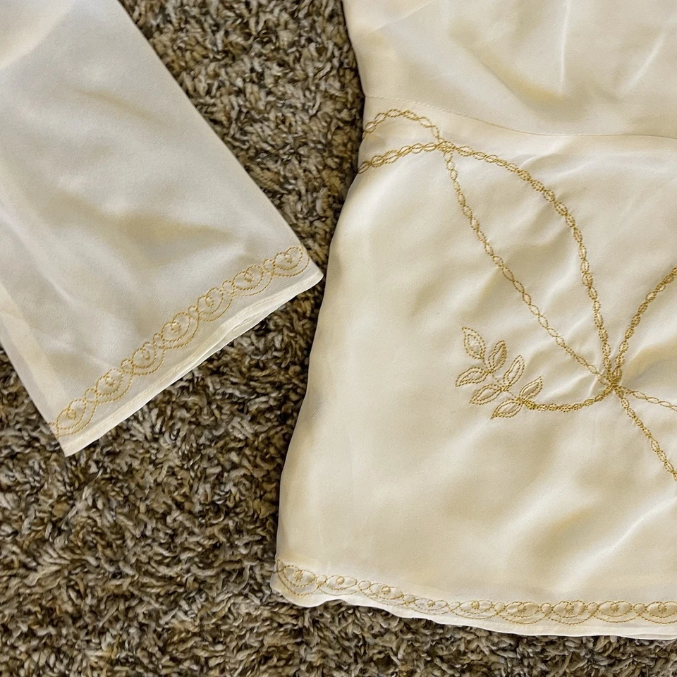 Top Judith Hart para mujer de la década de 1990 talla 10 manga campana crema con bordado floral dorado Foto 4 de 4